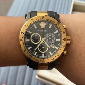 Versace Black and Gold Chronograph Bracelet Watch